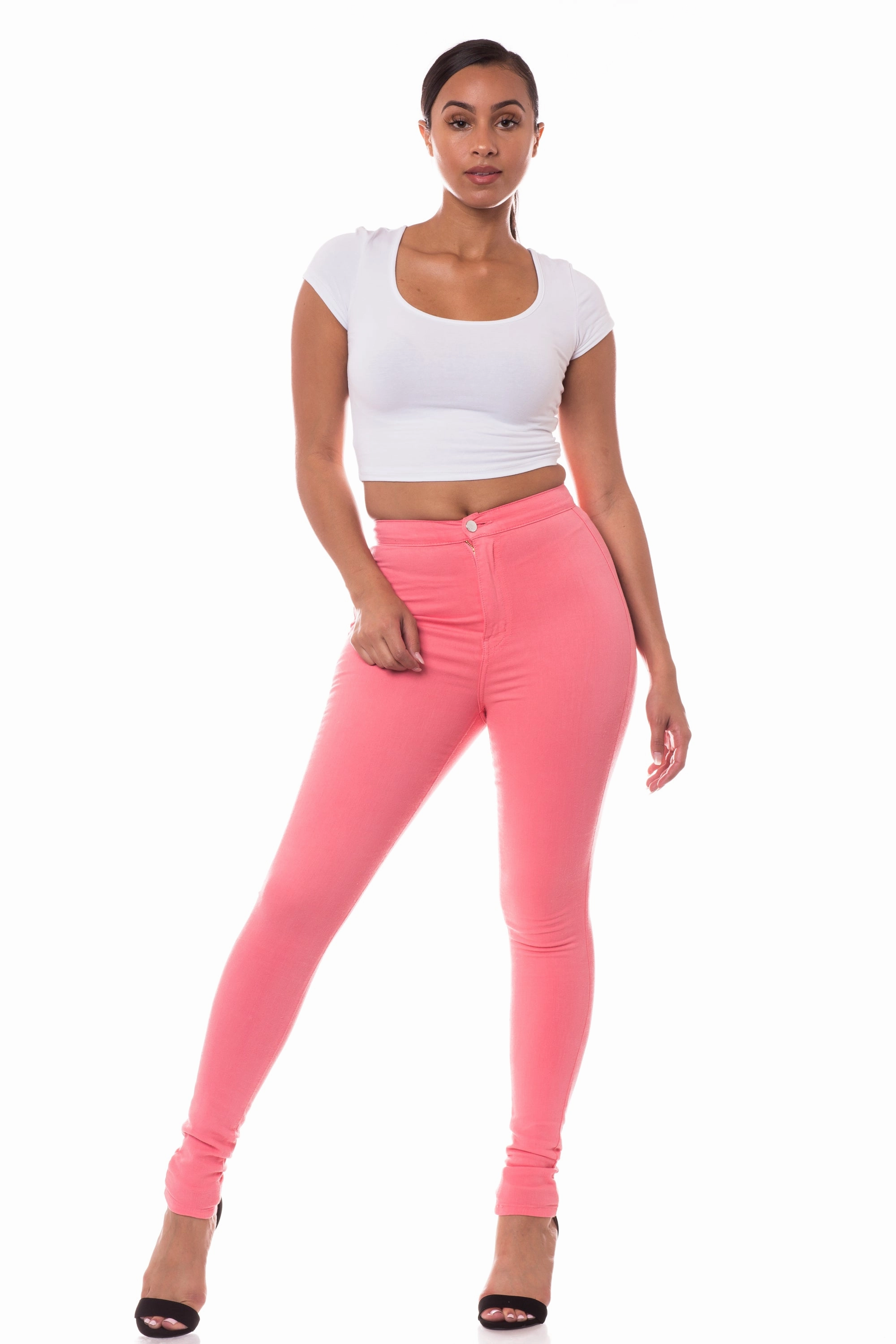 Chic Style Night Out Daily Wear 1166 Women's Super High Waisted Color Skinny Jeans