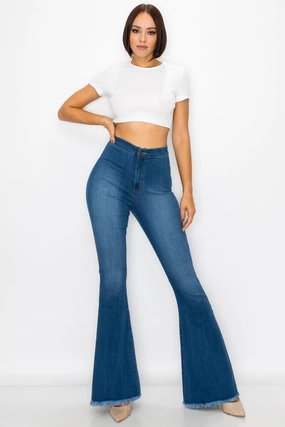2035 Women's High Waisted Raw Hem Wide Leg Jeans Minimal Aesthetic Chic Silhouette