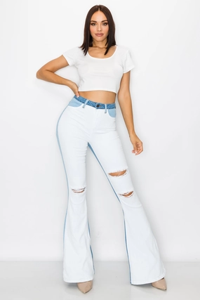 2140 Women's High Waisted Flare bell bottom bootcut Jeans w/ Slice cut Casual Energy