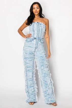 3052 Dual Layer Shaggy Halter Top Jumpsuit quick dry