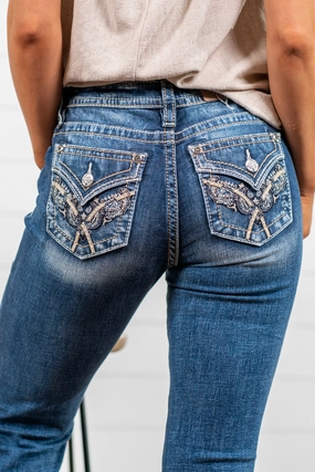 Date Night Loose Vintage Lover 32" Inseam Mid Rise Paisley Stitched Boot Cut