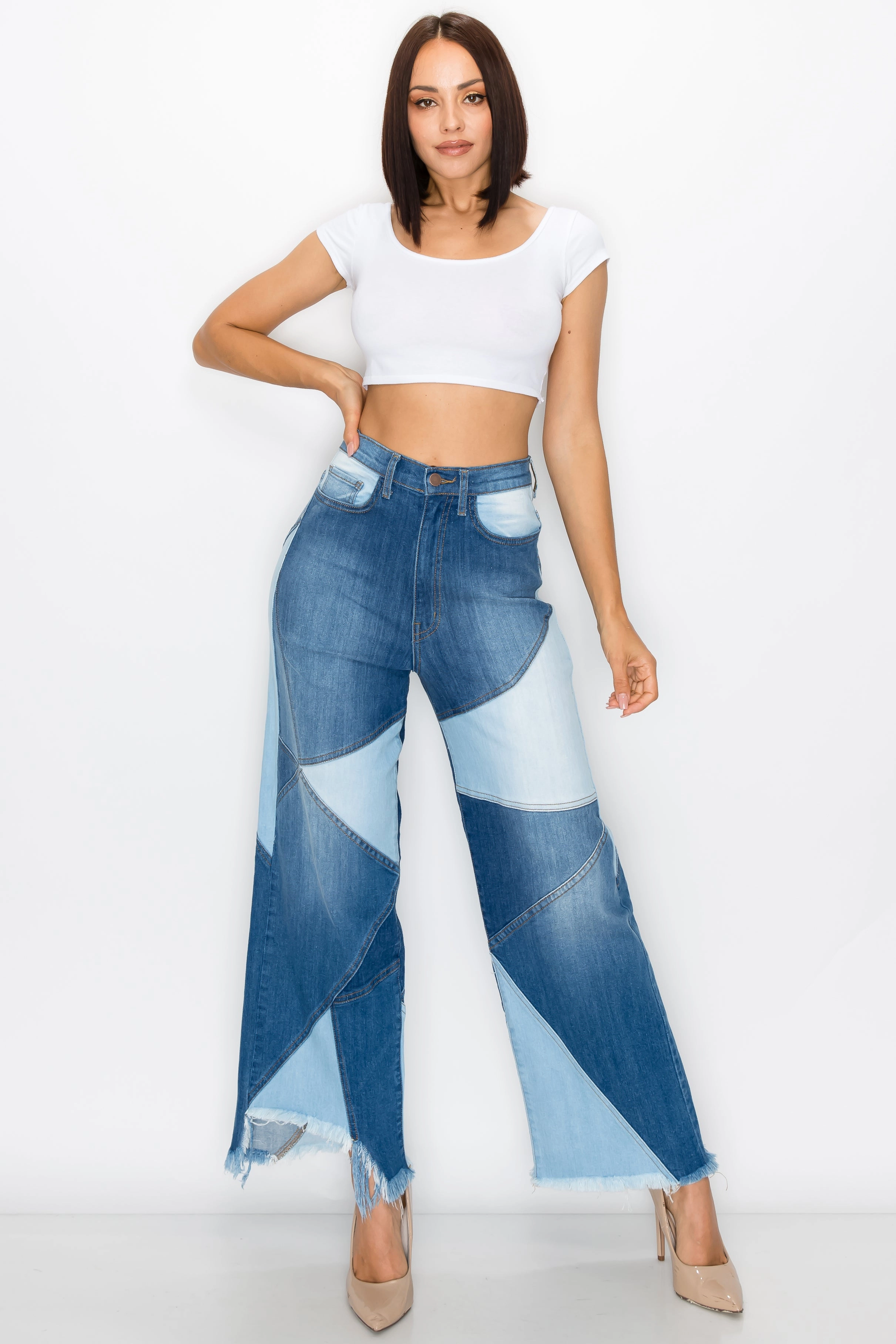 Everyday Piece Artist Vibe Smooth 40268 Women's High Waisted Wide Jeans with Multi Shade Panel