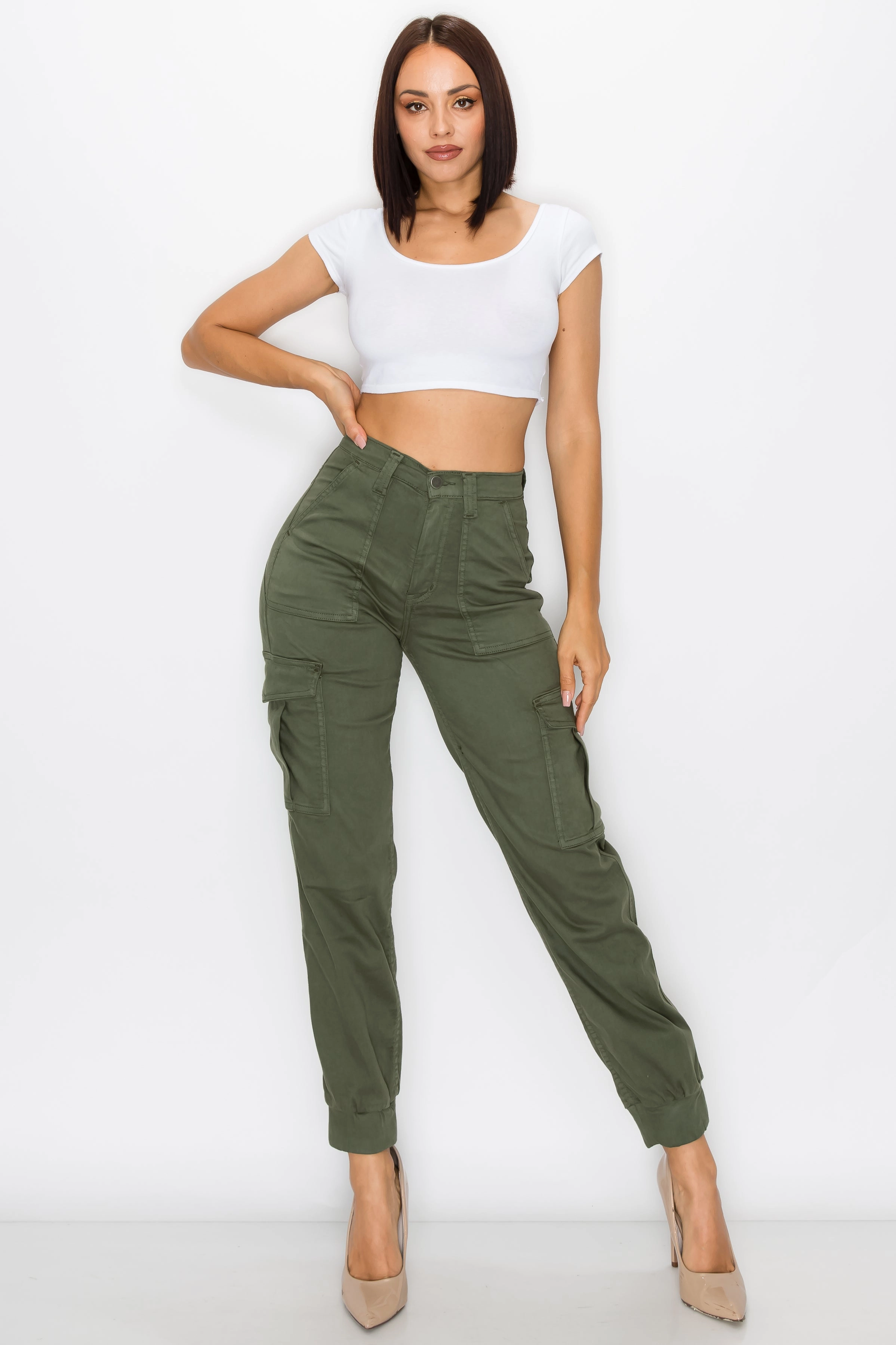 Quick Dry Fabric 40275 Women's High Waisted Cargo Pants