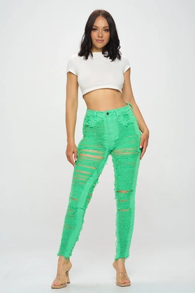 Shopping Day High Quality Weekend Style 40430 Women's High Rise Shredded Skinny Jeans