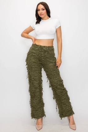 Relaxed Fit No Hassle Fit 40574 Women's Mid Rise Dual Layer Distressed Relaxed Frayed Jeans