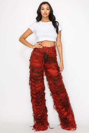fresh feel Morning Stroll Music Event Office Wear 40580 High Rise Wide Leg Dual Layer Shaggy Jeans
