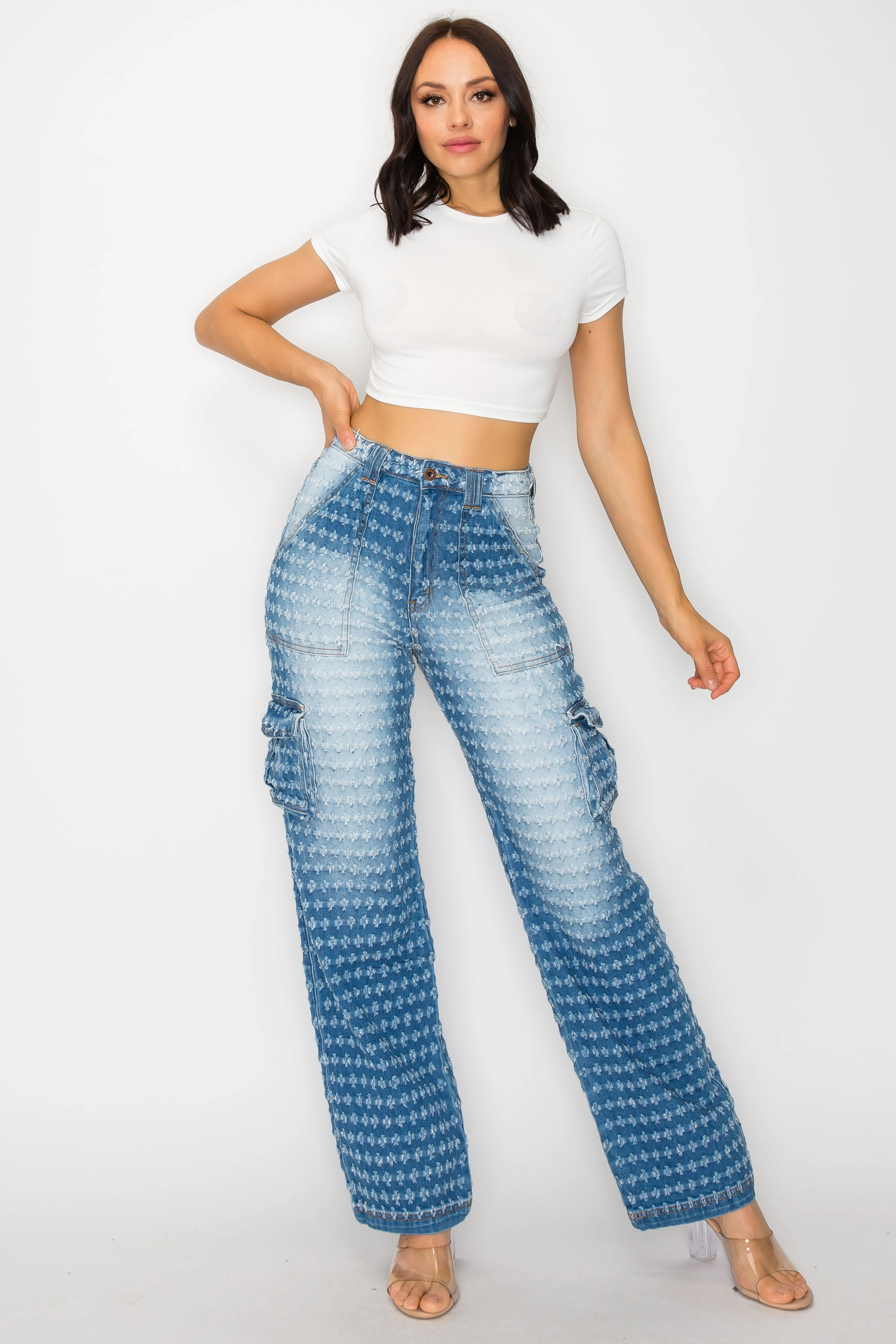 Year Round Calm Aesthetic 40581 Women's High Rise Shotgun Cargo Jeans