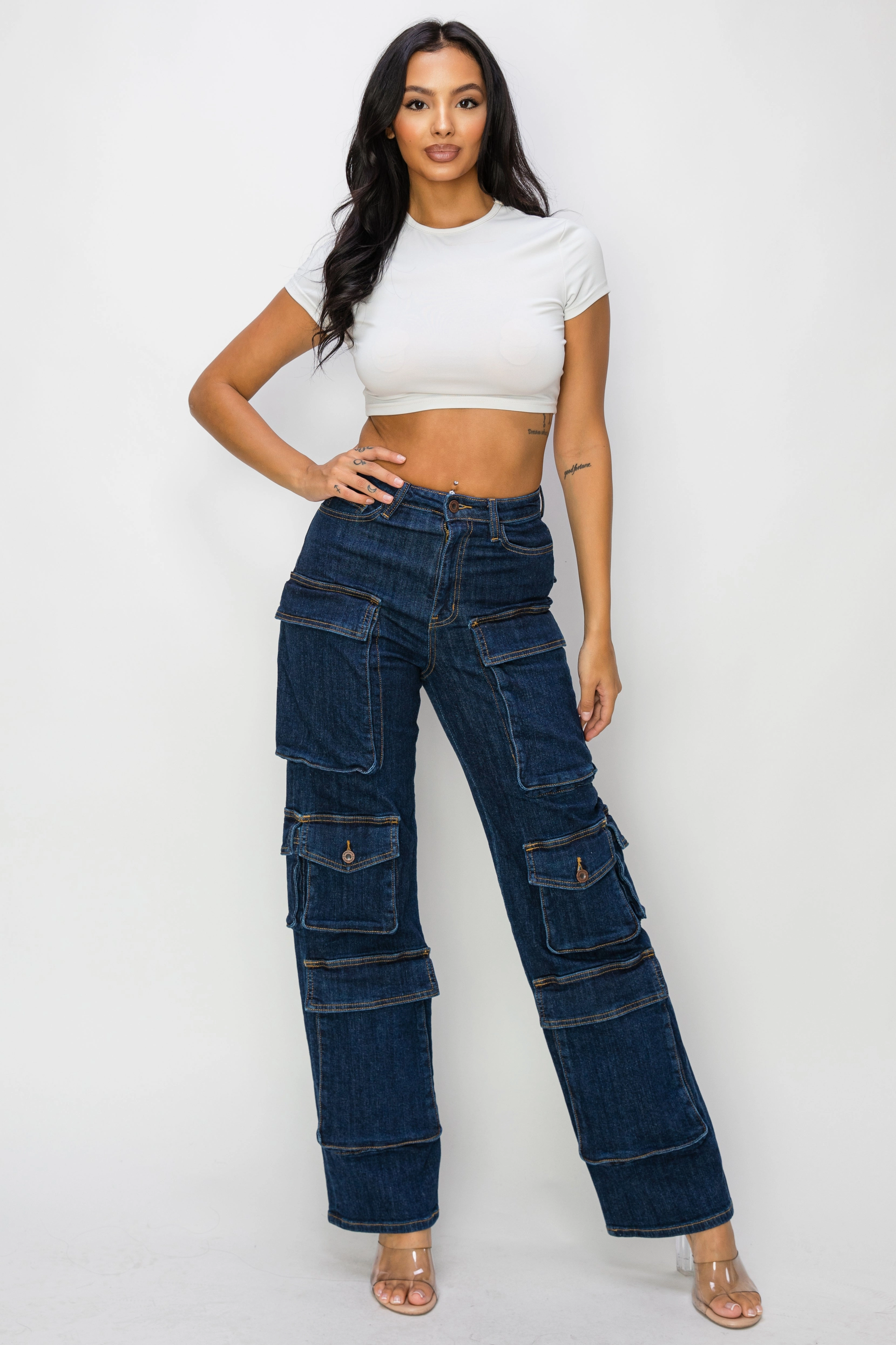 40607 Women's High Rise Cargo Pants W/ Multiple Cargo Pockets Nature Lover Gym Ready Music Event Everyday Eco Friendly Earthy