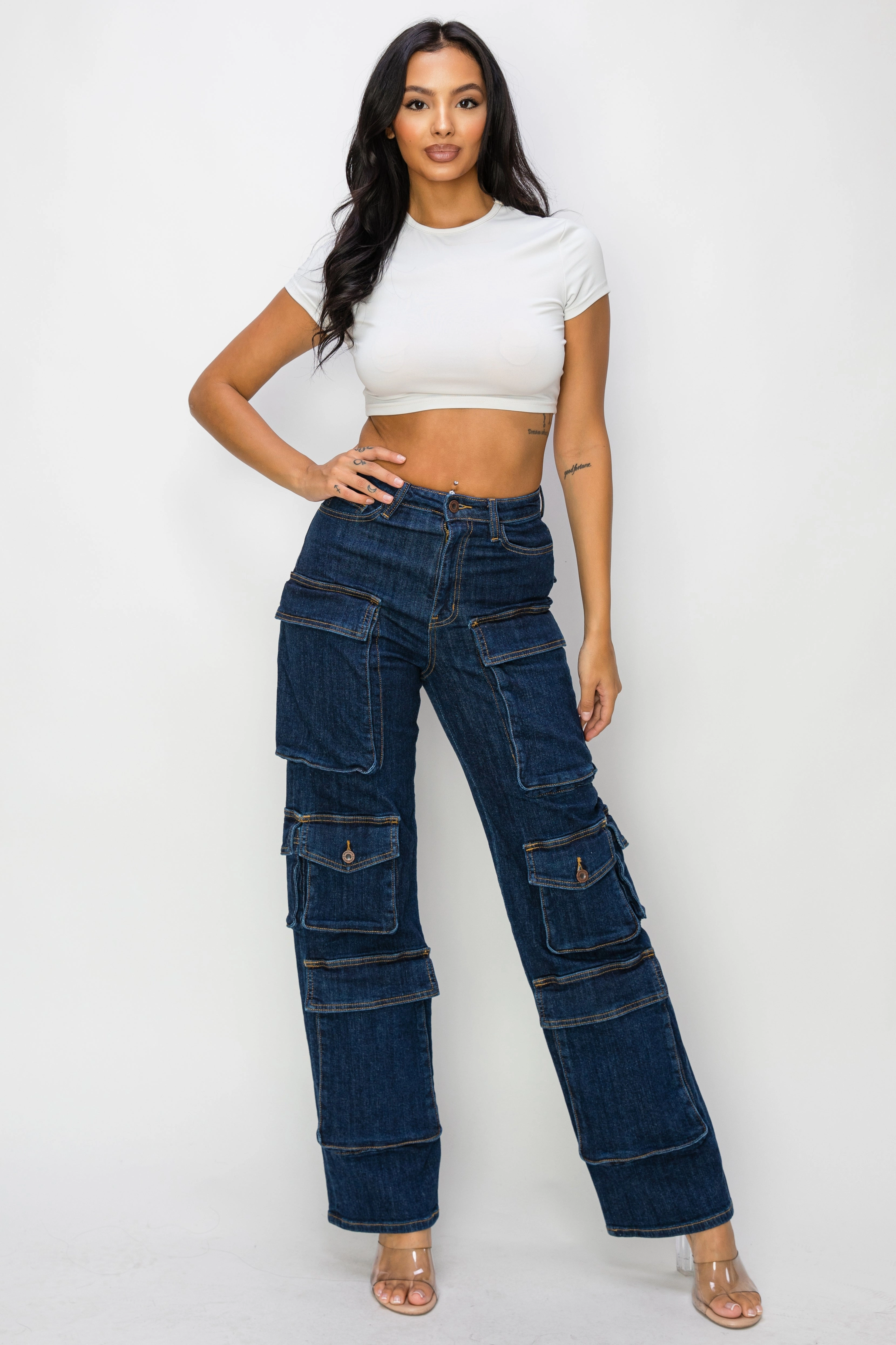 40607 Women's High Rise Cargo Pants W/ Multiple Cargo Pockets Common Wear Street Fashion Trend Setter Holiday Vibes