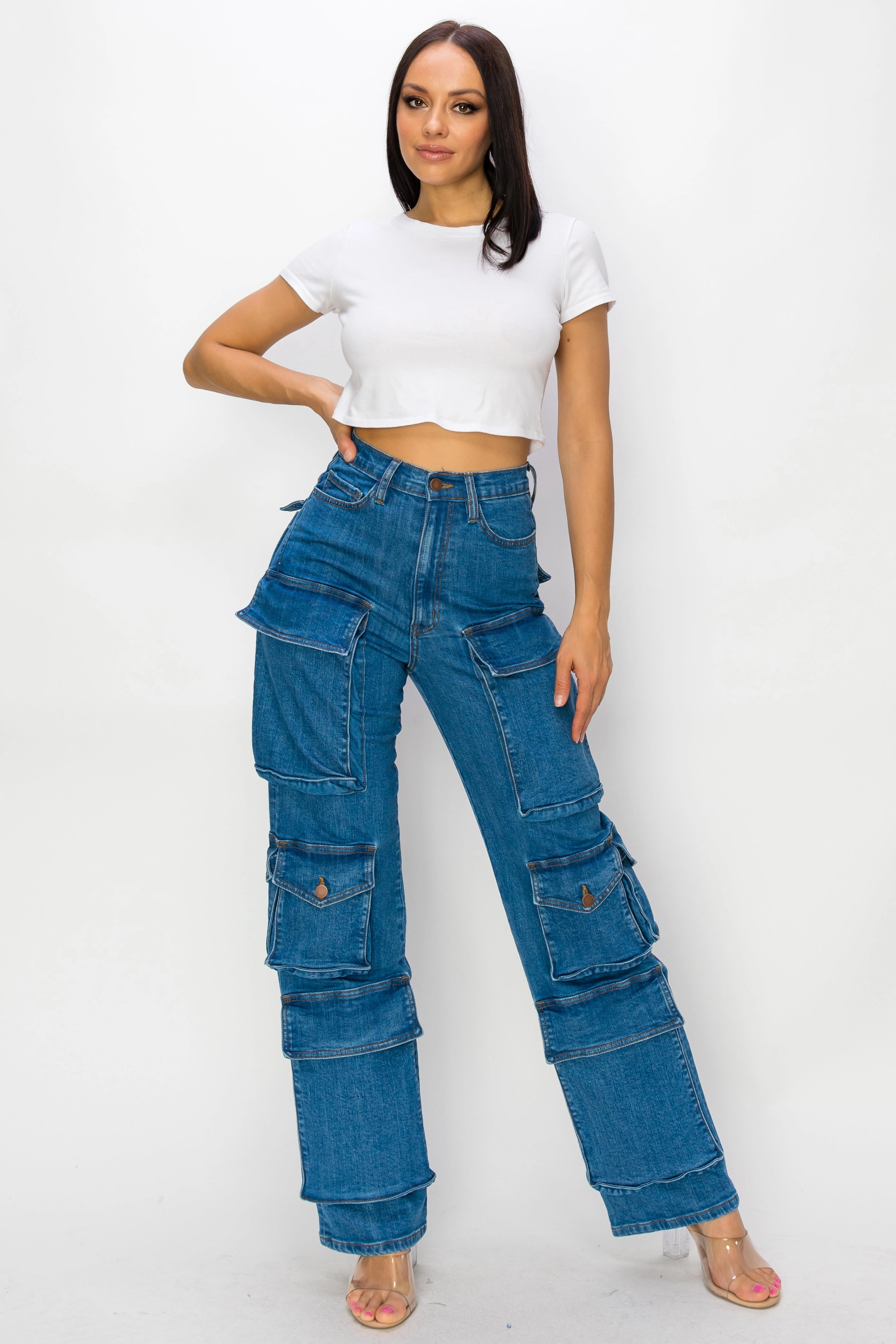 40607 Women's High Rise Cargo Pants W/ Multiple Cargo Pockets Parent Style Trend Setter Organic Cotton Material