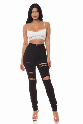 4130 Women's High Waisted Distressed Skinny Jeans Breathable Lining System