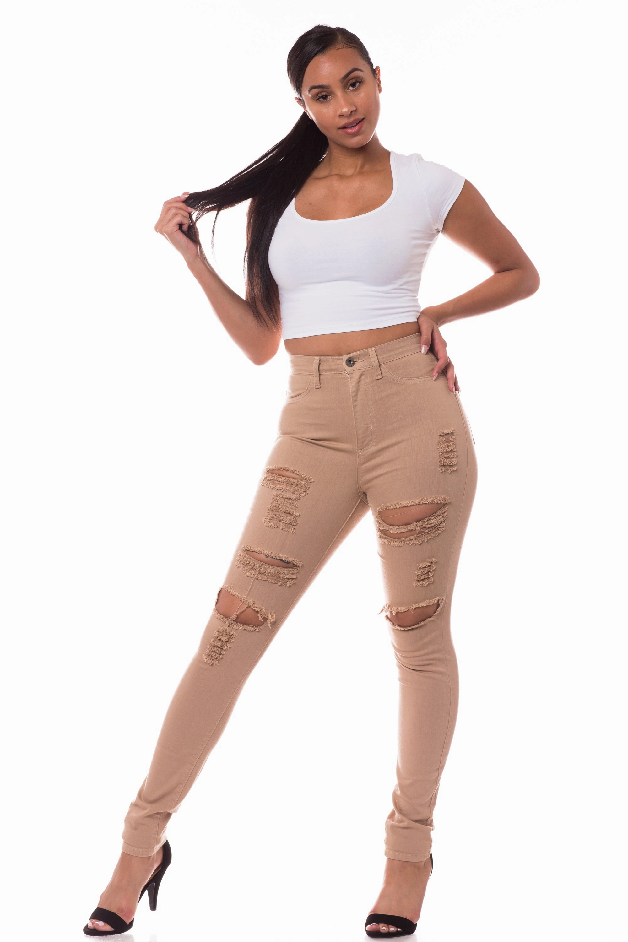 4130 Women's High Waisted Distressed Skinny Jeans Teen Outfit Eco Friendly Travel Outfit