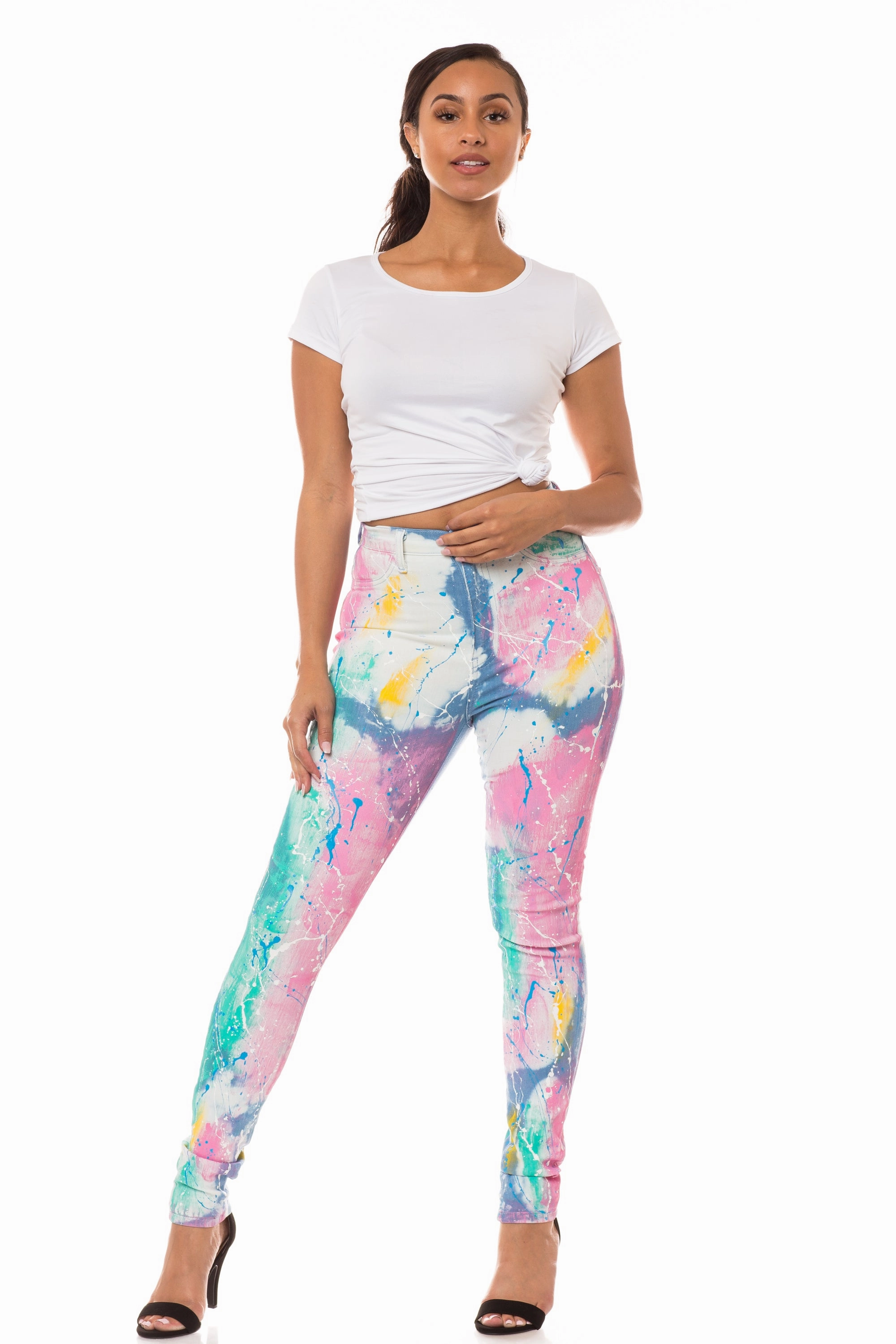 4229 Women's  Super High Waisted Tie Dye Painted Skinny Jeans Breathable Travel Outfit Brunch Outfit