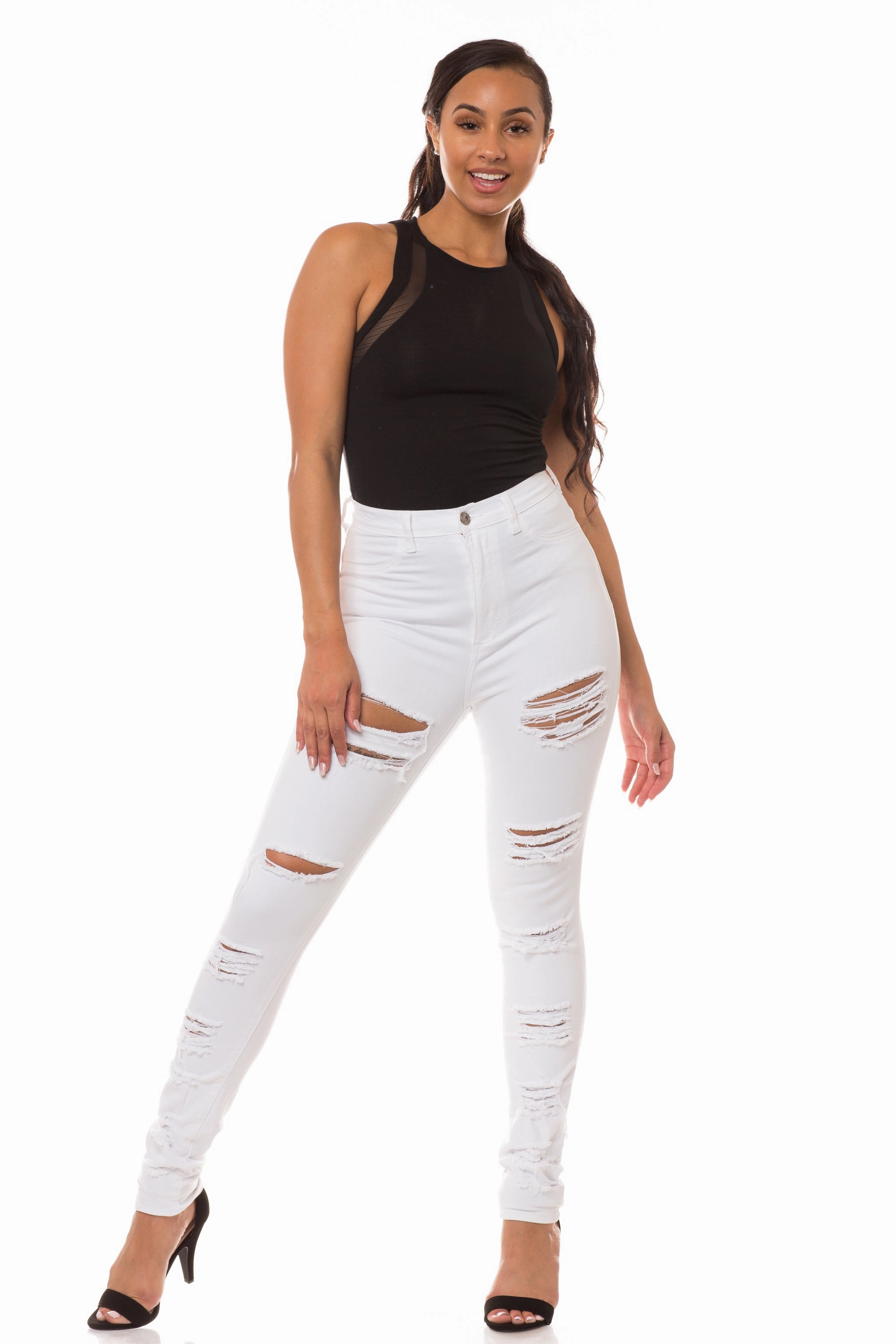 4251 Super High Waisted Distressed Skinny Jeans Stay Comfortable