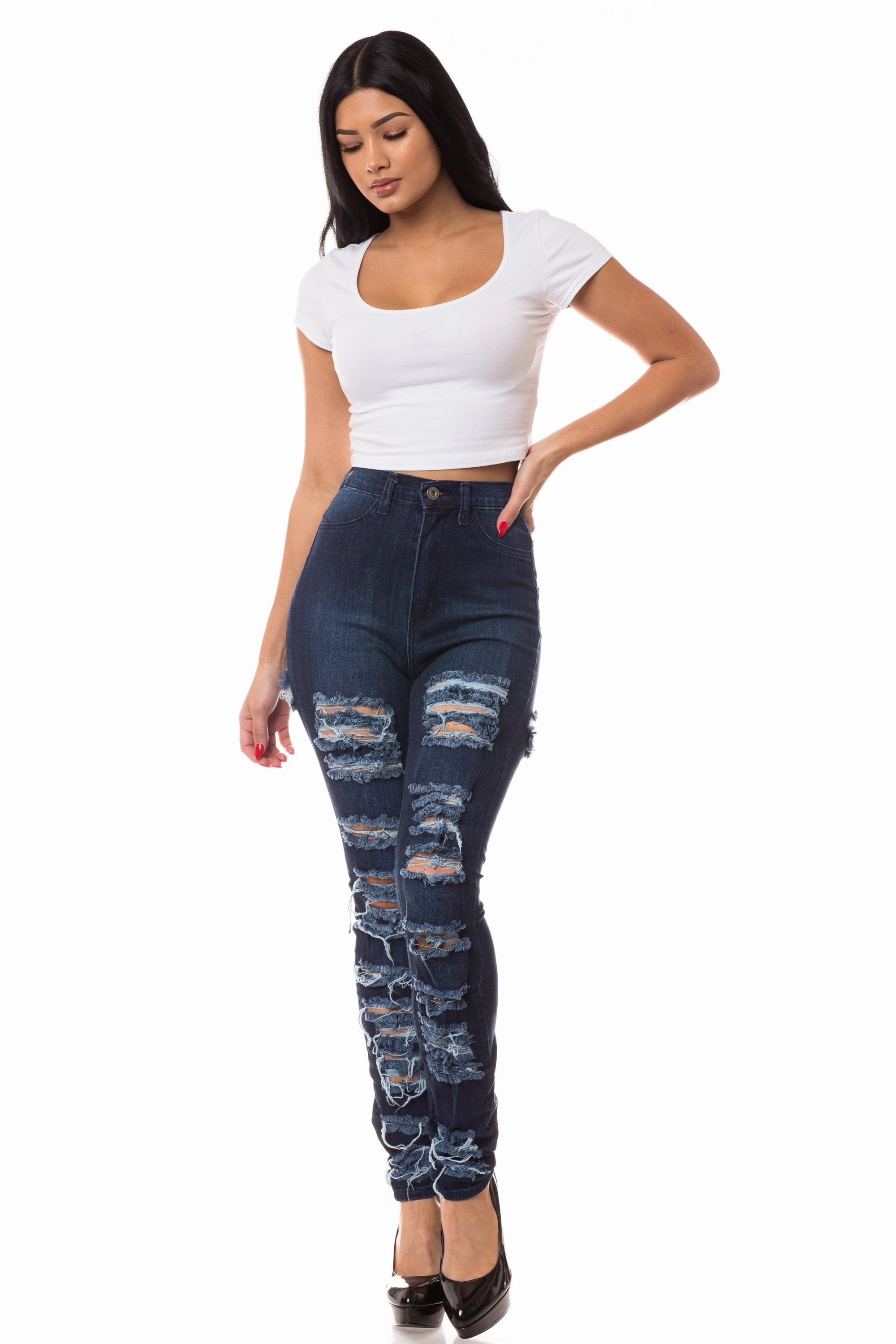 4251 Super High Waisted Distressed Skinny Jeans Reliable Fit Stylish Silhouette