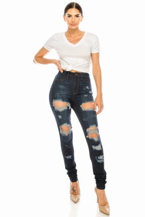 Simple Choice Comfortable Outfit 4358 Super High Waisted Distressed Skinny Jeans with Cut Outs