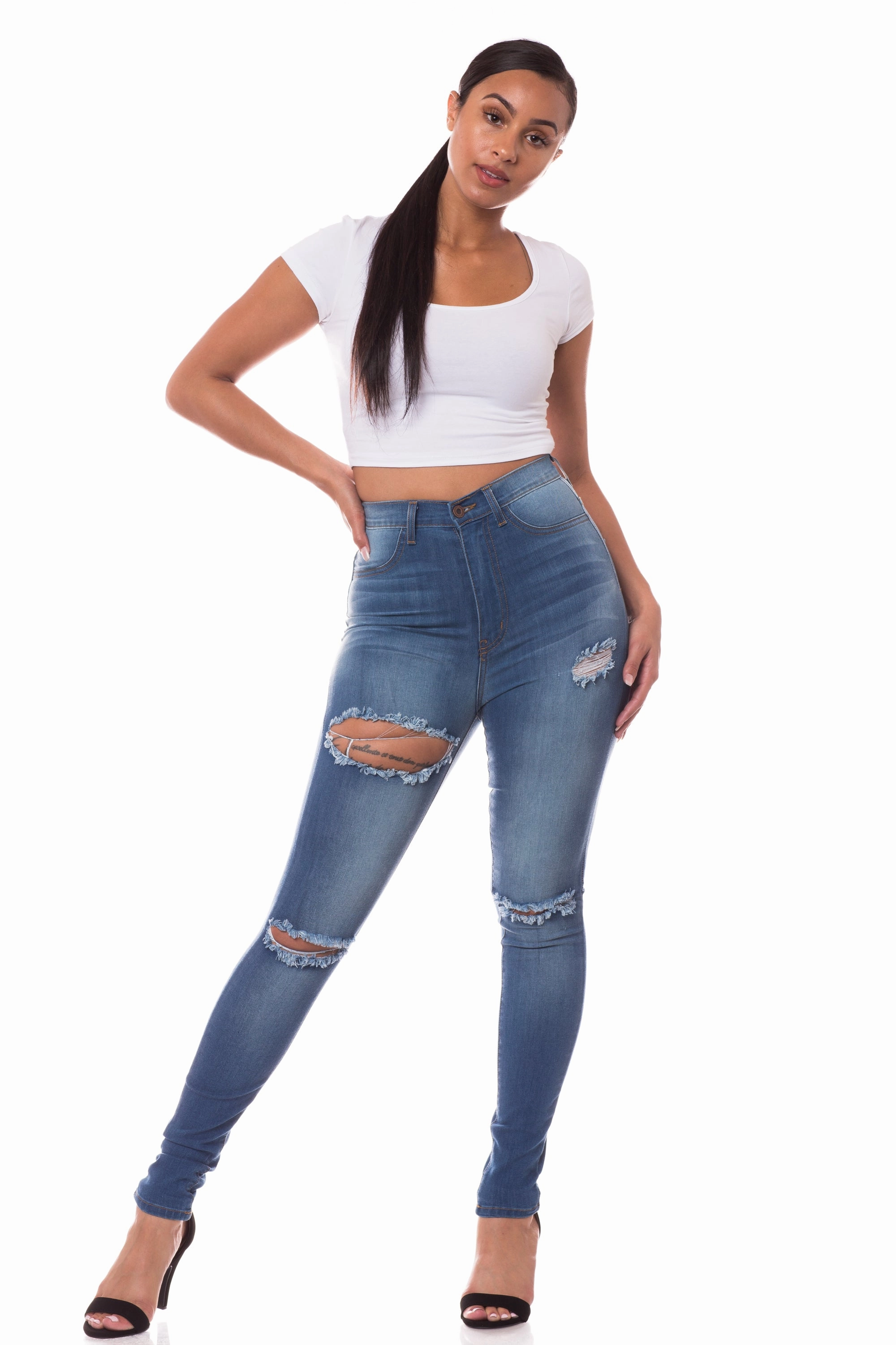 Modern Minimalist Stretch 4399 Women's Super High Waisted Distressed Skinny Jeans