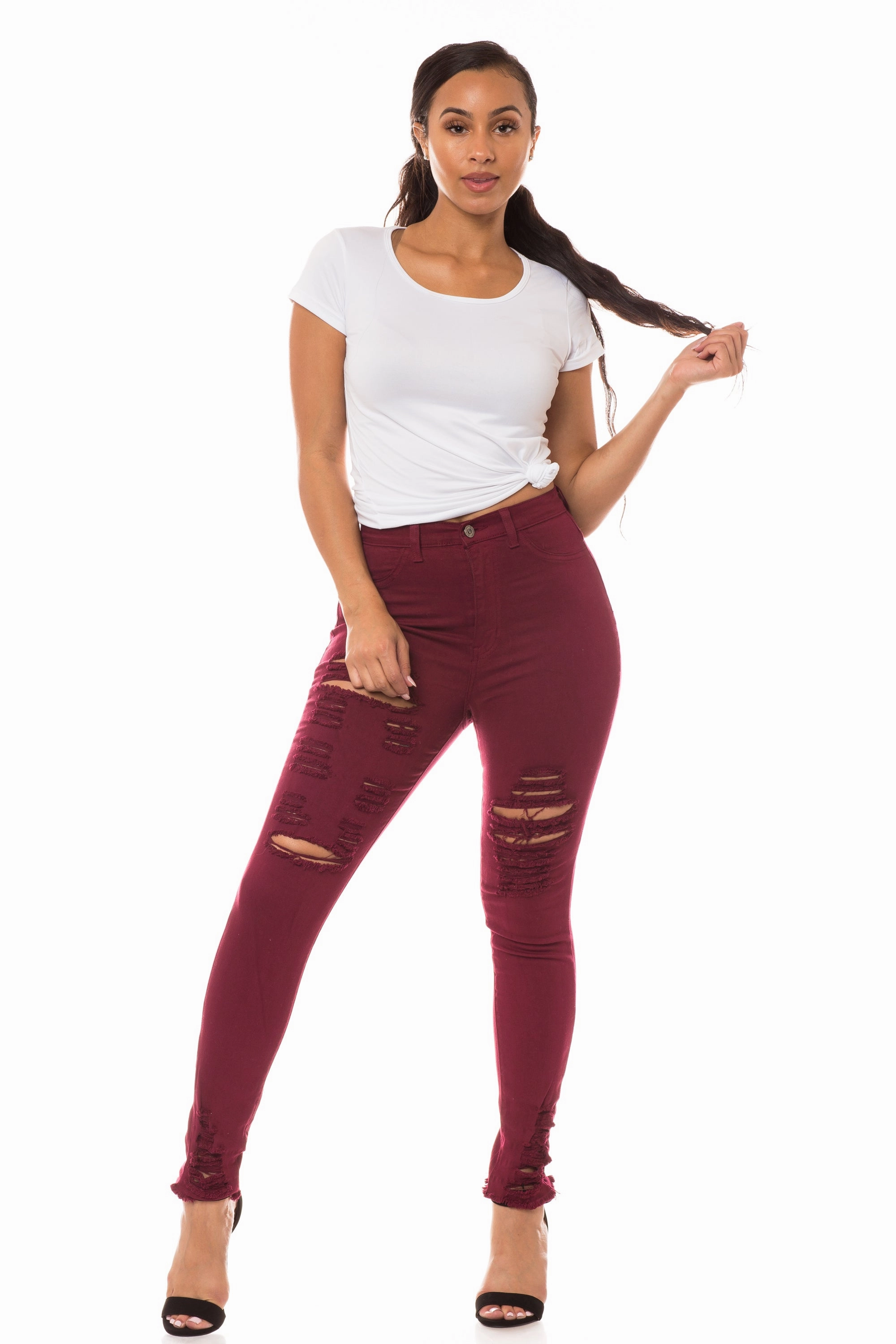 4430 Women's High Waisted Distressed Skinny Jeans Streetwear Fan Minimalist Style