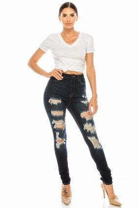 4525 Women's Super High Waisted Distressed Skinny Jeans Party Look Weekend Warrior Multi Purpose Pockets