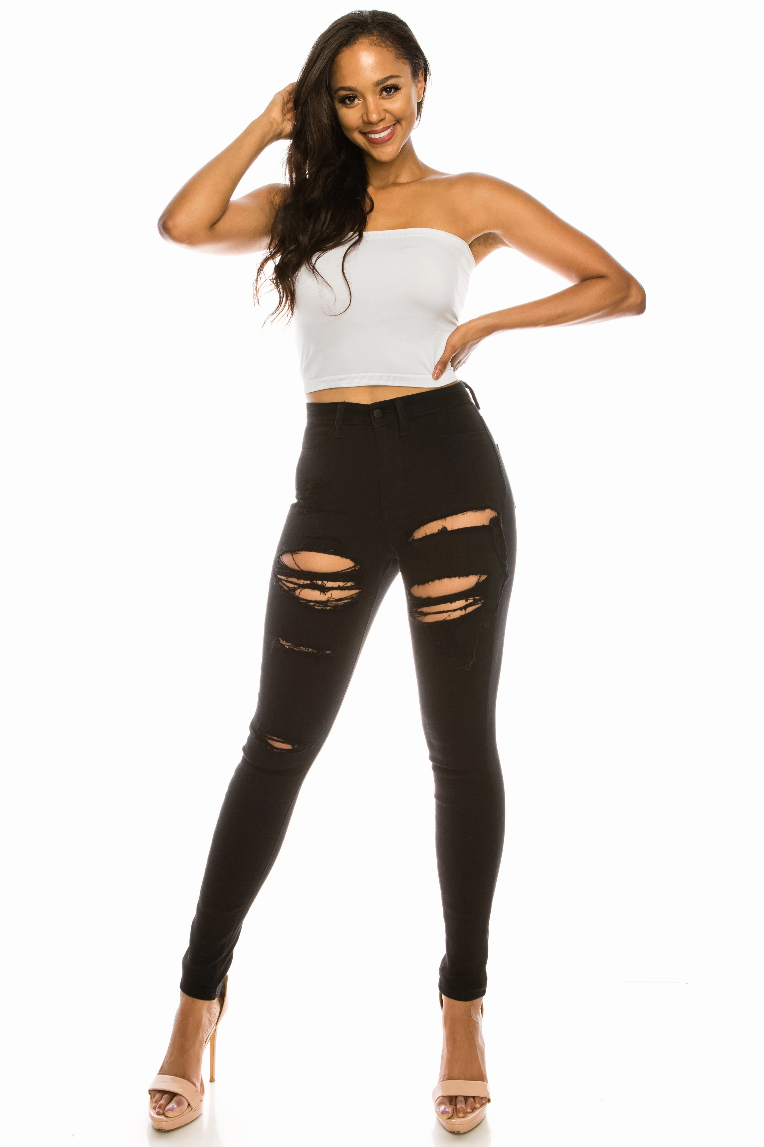 Any Time Wear Fit Layer 4589 Women's High Waisted Distressed Skinny Jeans