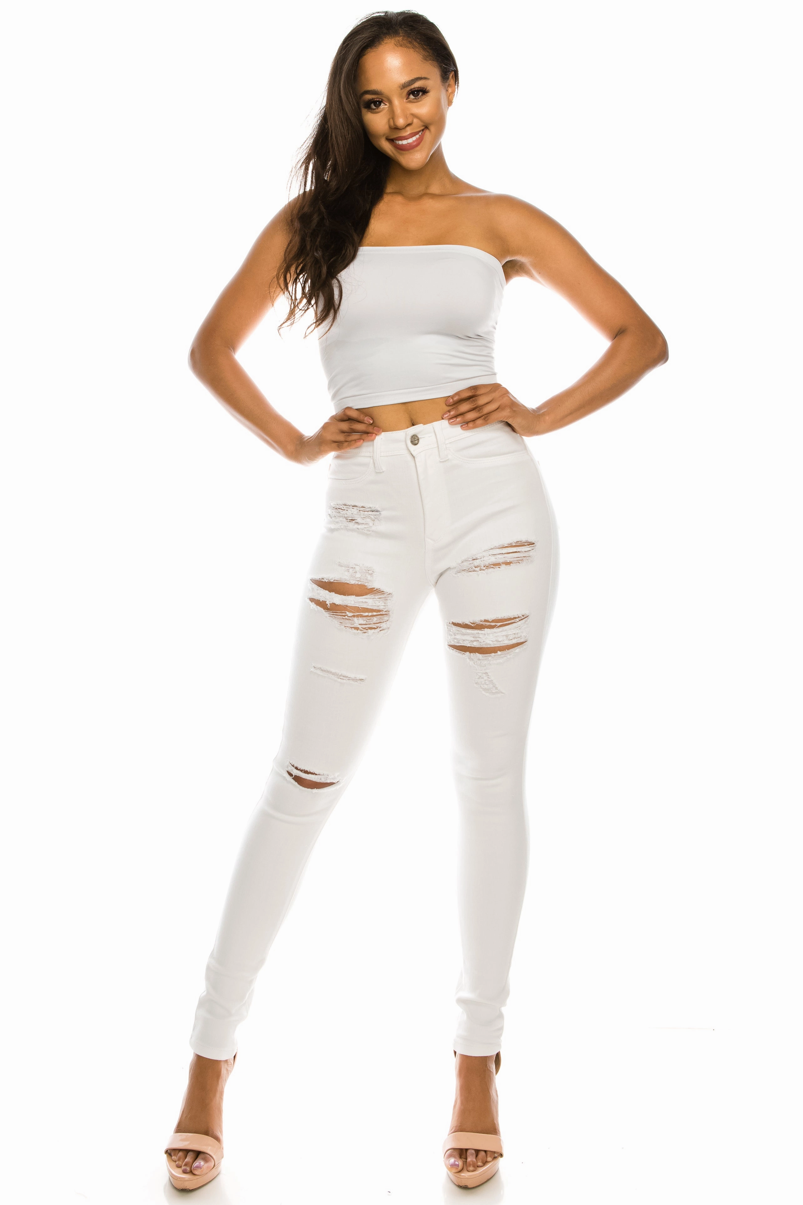 Crisp Look 4589 Women's High Waisted Distressed Skinny Jeans