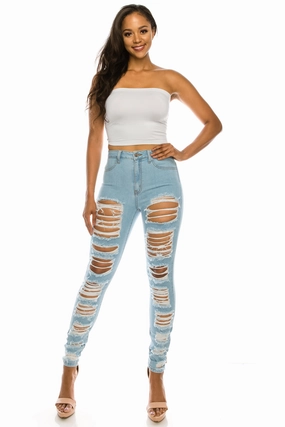 Comfy Design 4601 Women's High Waisted Distressed Skinny Jeans