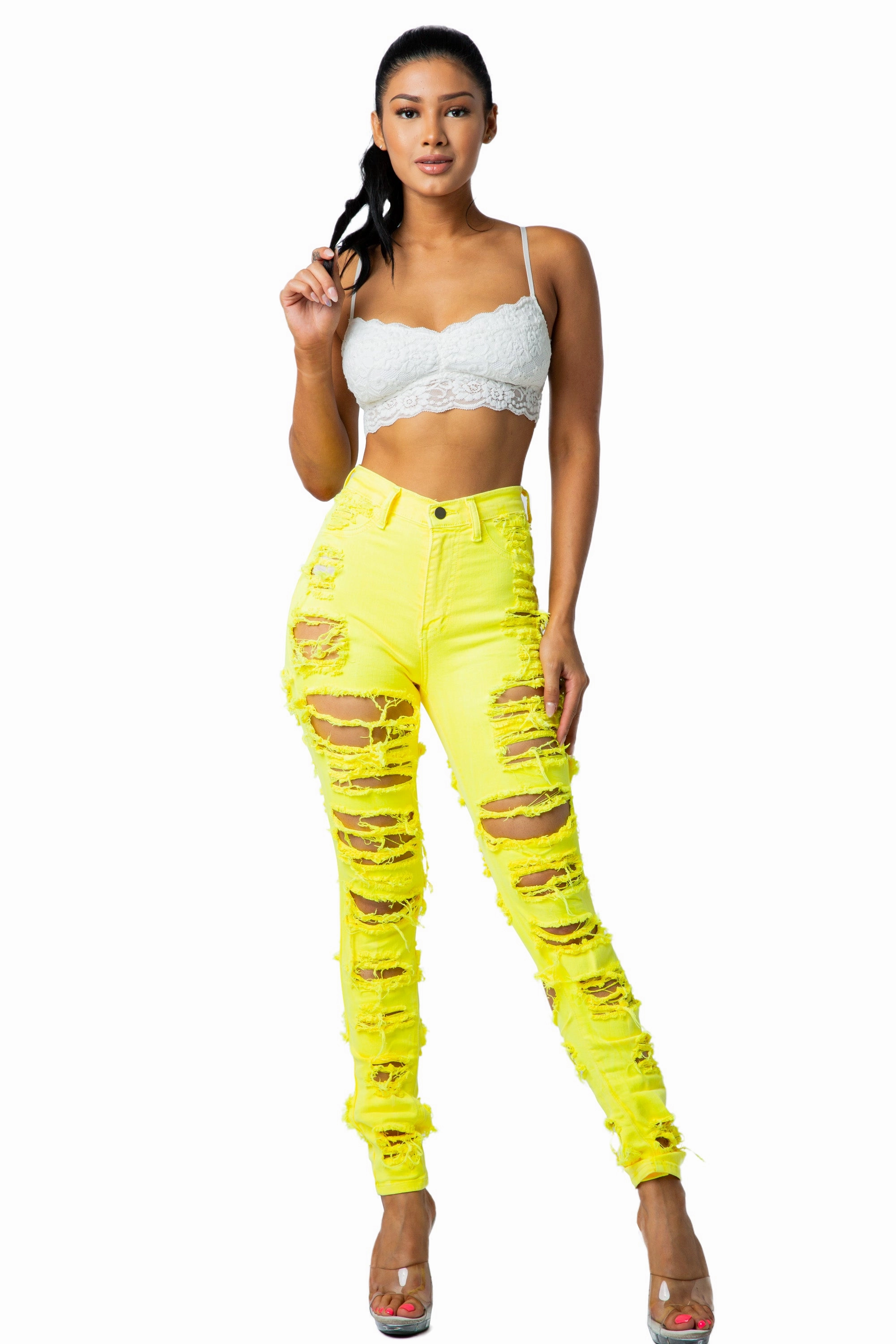 All Season Fit Stretch Classic Wear 4662 Super High Waisted Distressed Skinny  Jeans with Cut Outs