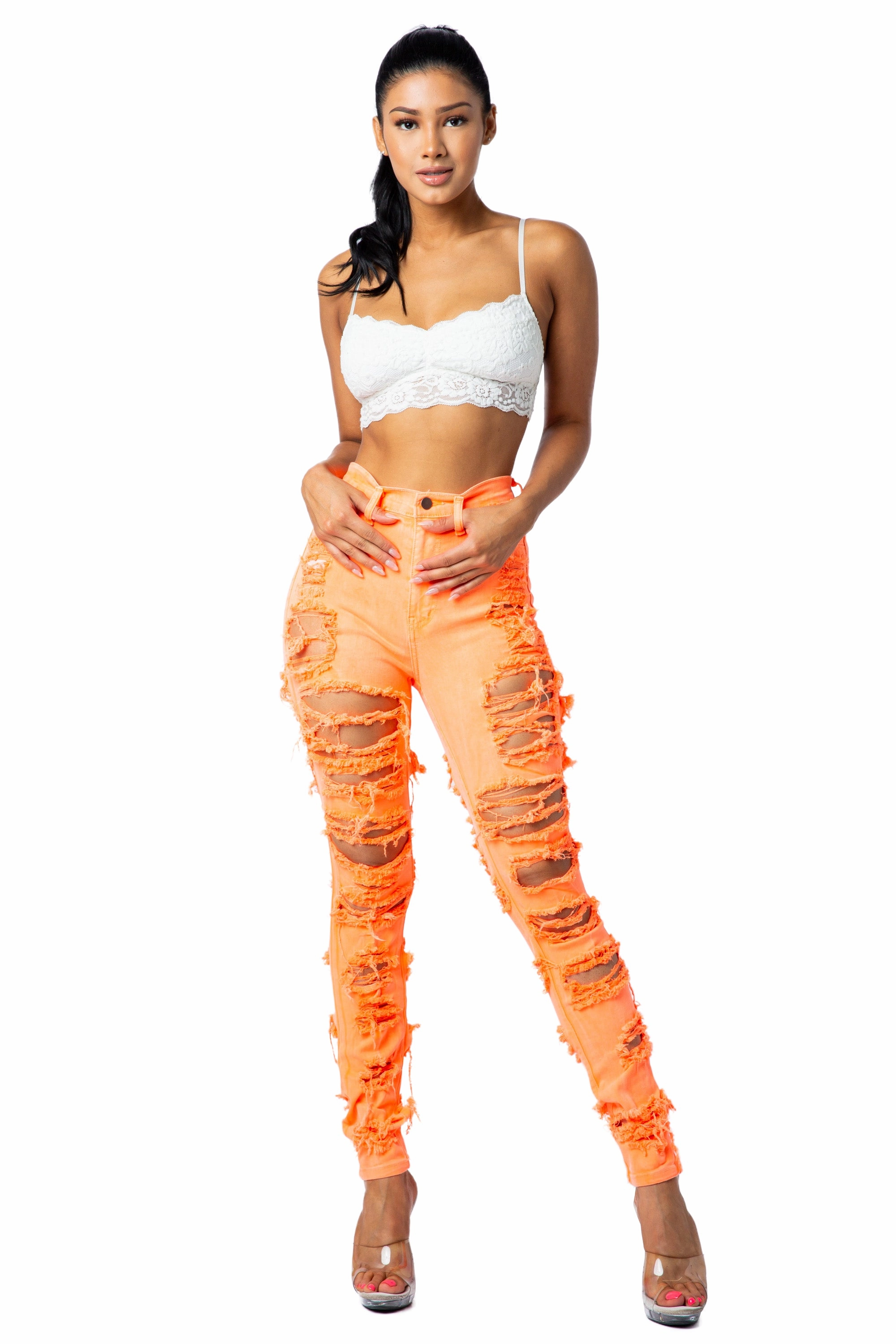 4662 Super High Waisted Distressed Skinny  Jeans with Cut Outs Autumn Days Family Style Eco Friendly Comfortable Design