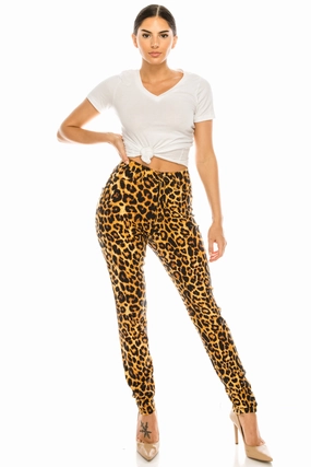 4666 Super High Waisted Leopard Printed Skinny Jeans Anti Snag Thread Technology Night Out Rainy Day