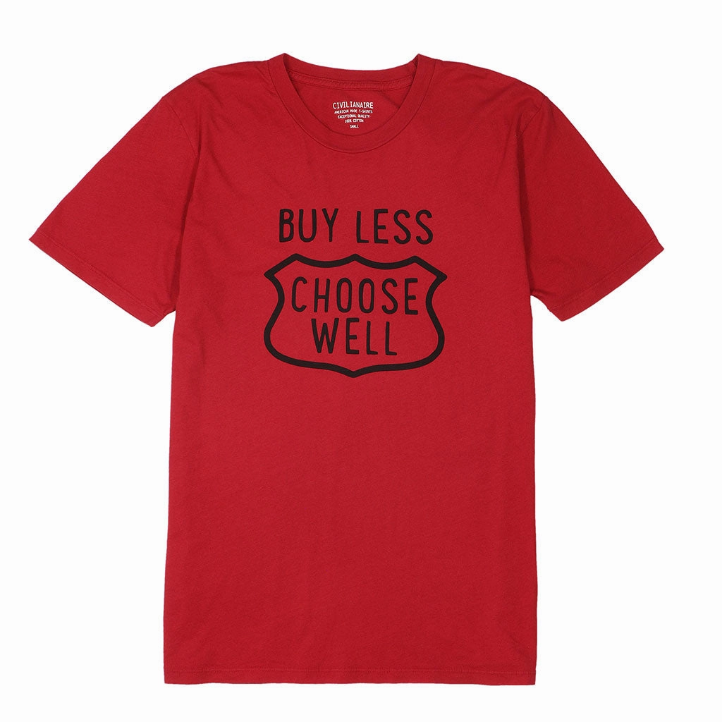 "Buy Less, Choose Well" Short Sleeve Men's Tee - Blitz Red Soft Cotton