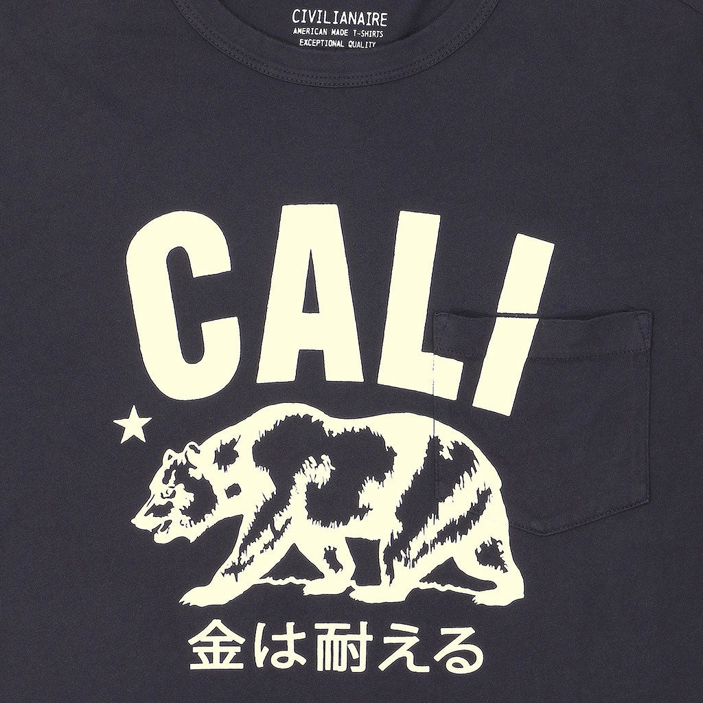 "Don't Mess with Cali" Long Sleeve Crew Neck Pocket Tee - Black Coal Eco Friendly Blend