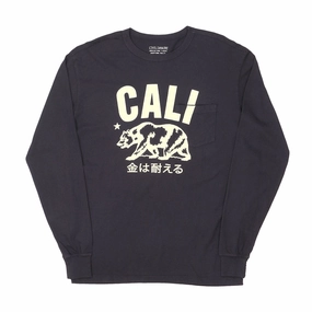 "Don't Mess with Cali" Long Sleeve Crew Neck Pocket Tee - Black Coal Odor Resistant Fabric