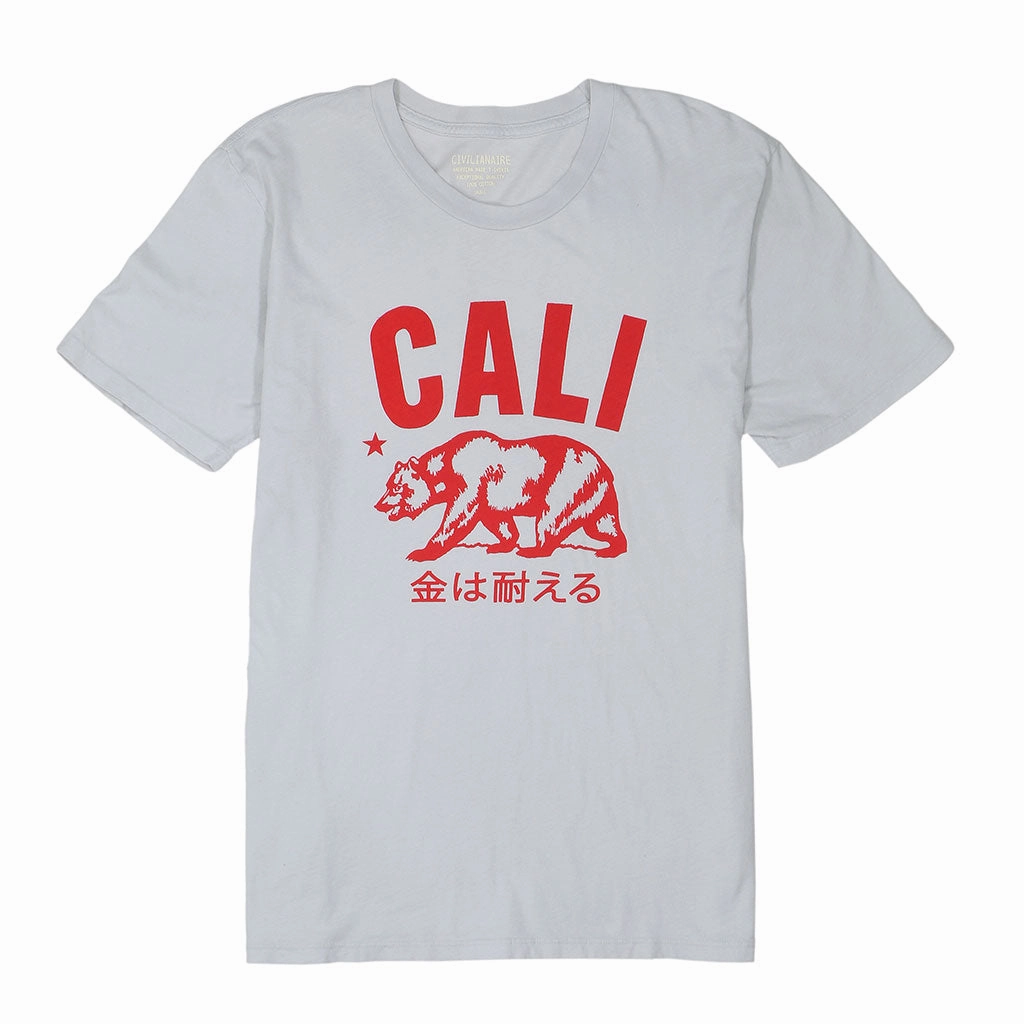 AbrasionResistantFabric "Don't Mess with Cali" Short Sleeve Mens Crew Neck Tee - Frost/Red