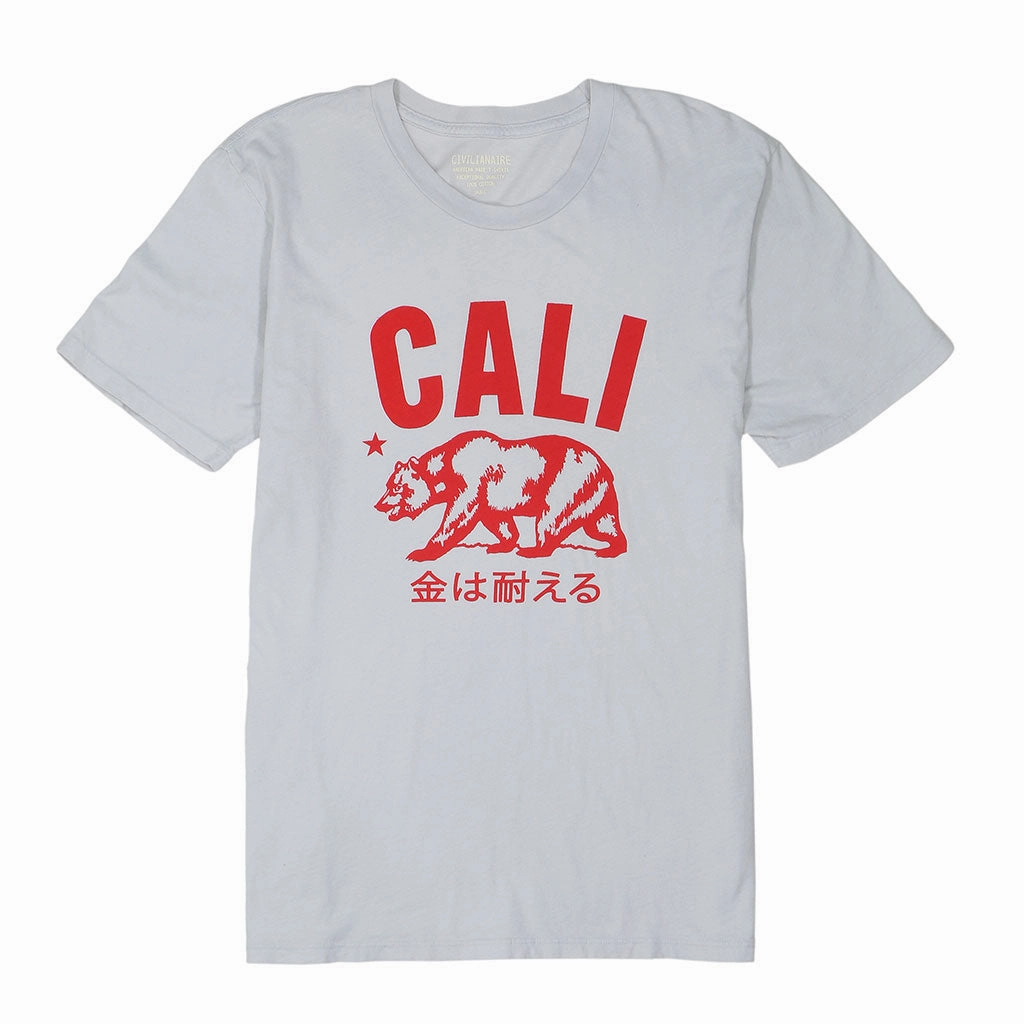 Drop Shoulder Cut DoubleStitchedHem "Don't Mess with Cali" Short Sleeve Mens Crew Neck Tee - Frost/Red