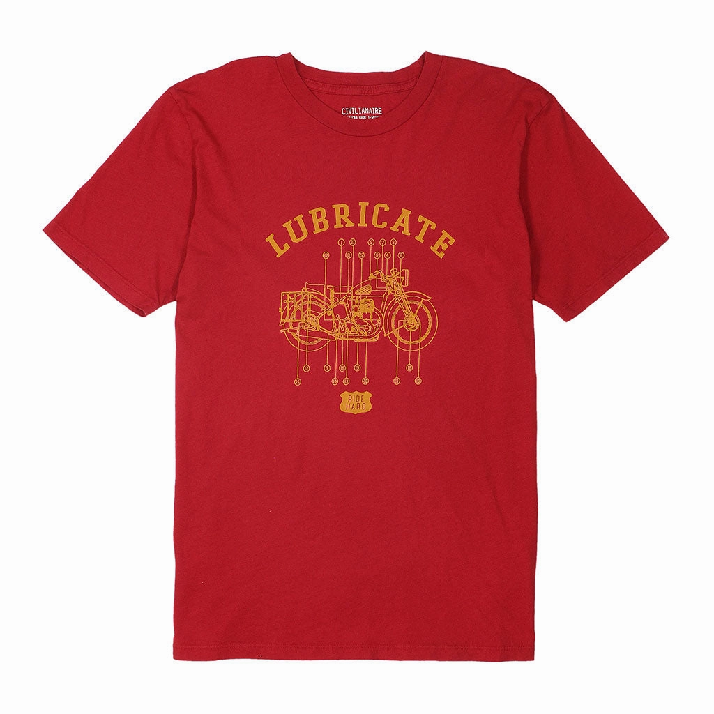 "Lubricate" Short Sleeve Men's Tee - Blitz Red FlexibleSole Double Needle Stitching