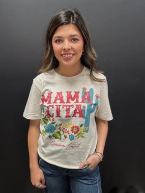 "MAMACITA" Cactus Cream Graphic Tee Thermoregulating Fabric Casual Button-Down