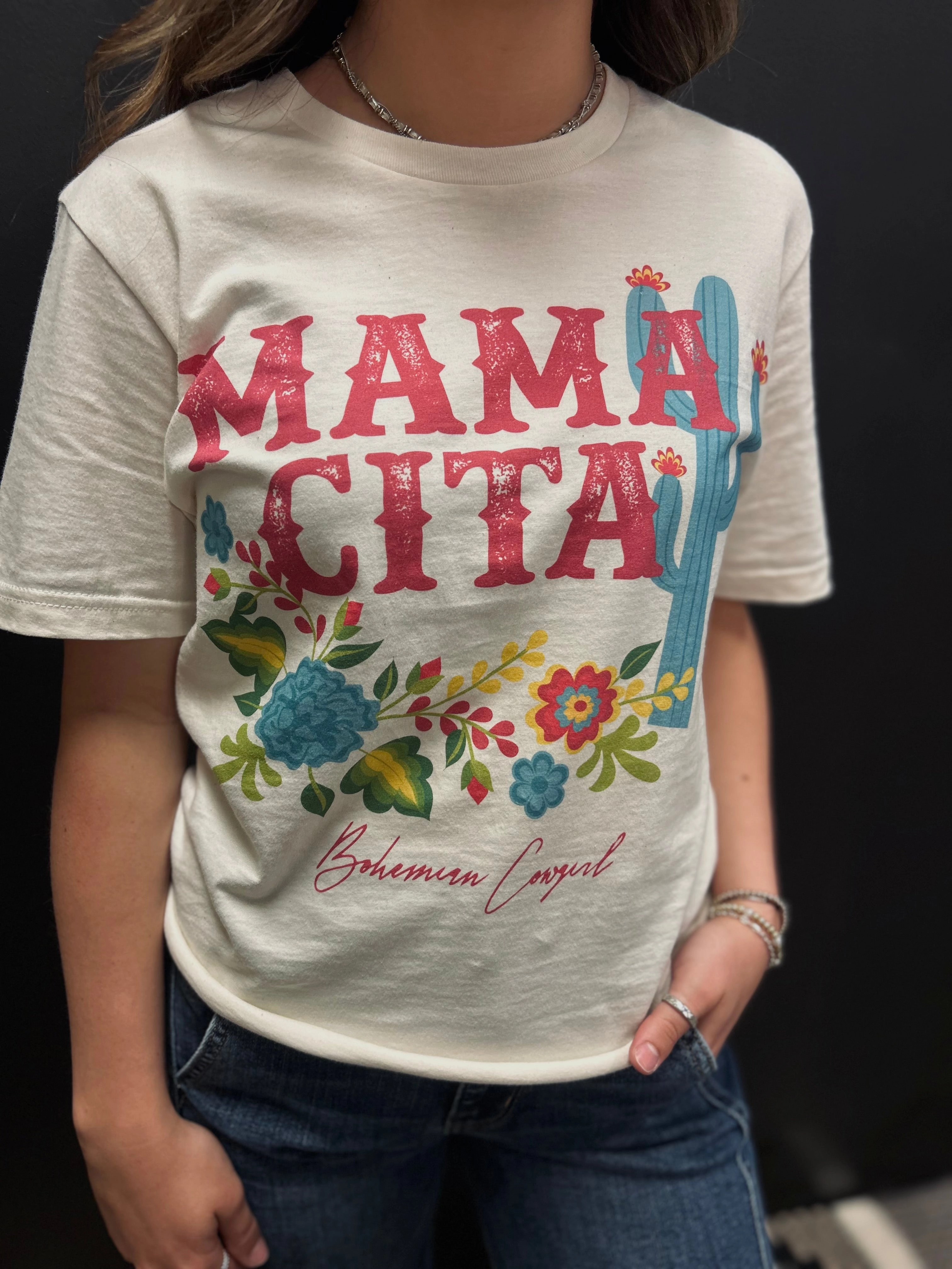 "MAMACITA" Cactus Cream Graphic Tee Moisture Wicking Technology Compact TravelFriendly Design