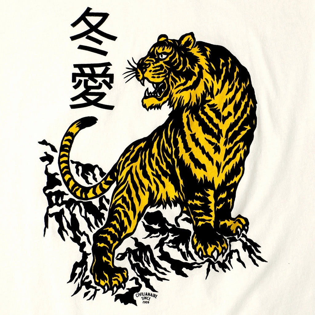 "Winter Love Tiger" Tee - Natural White WideNeckline