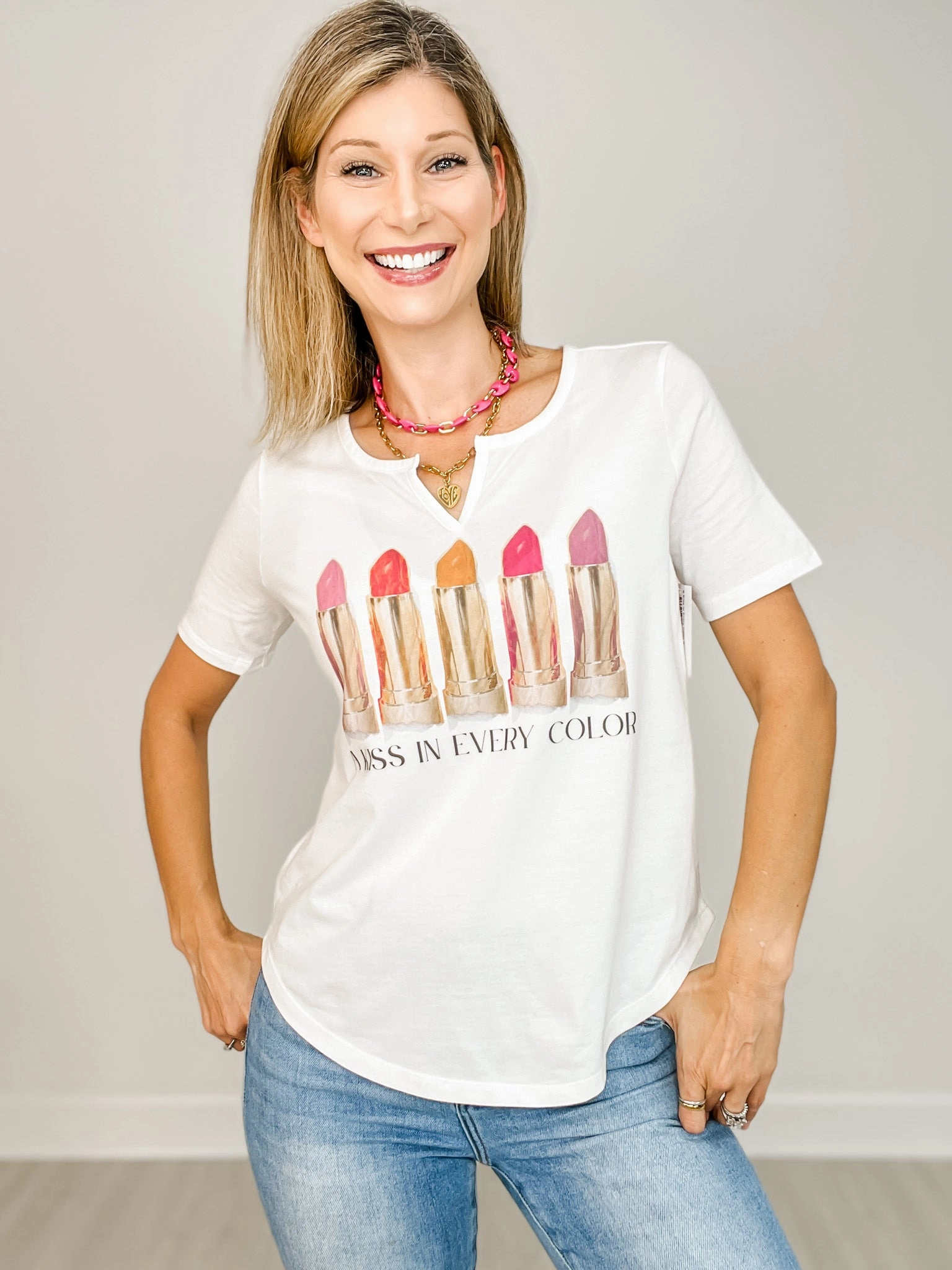 A Kiss In Every Color Graphic Tee LayeredNeckline