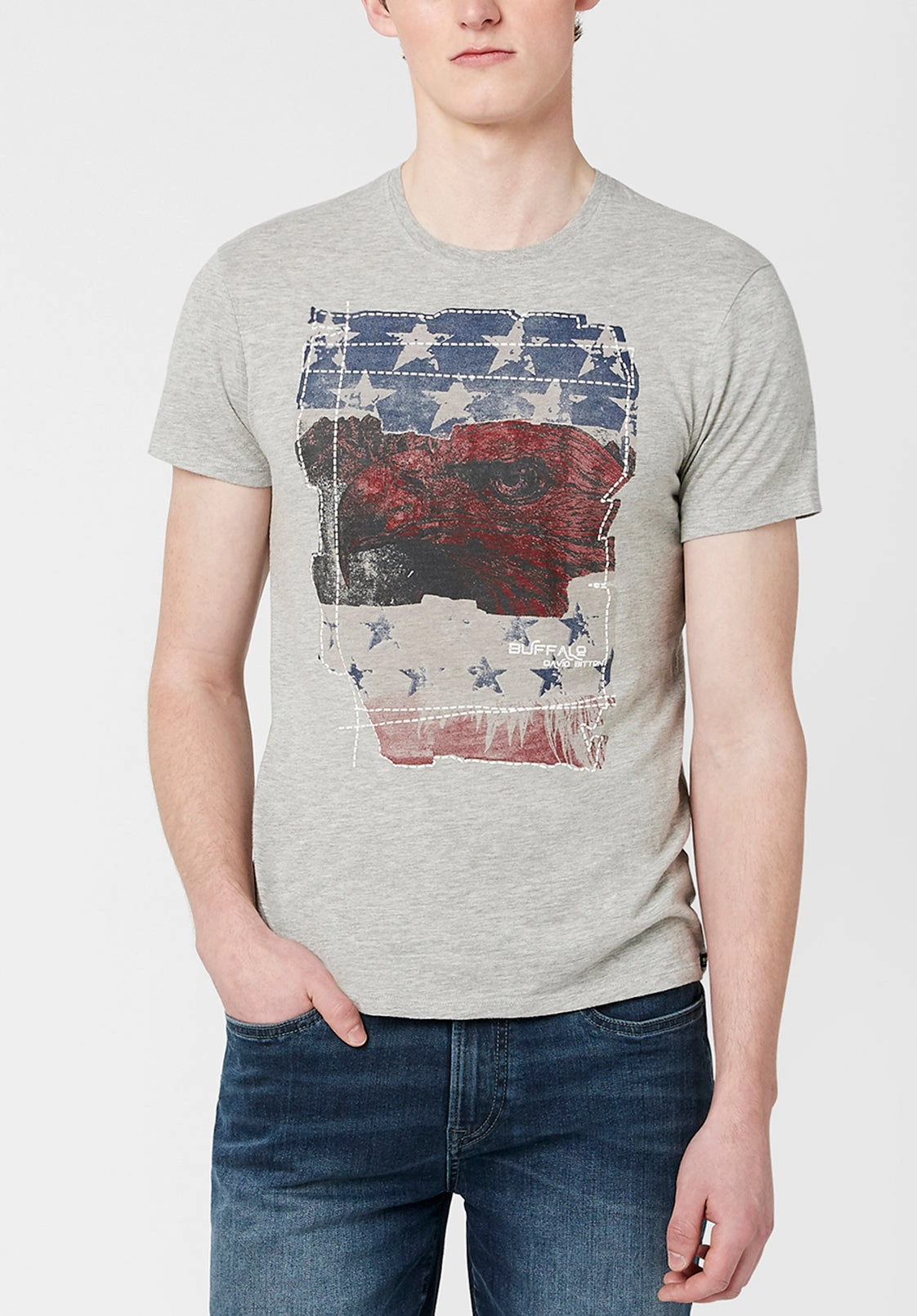 Tuca Americana Men's Flag T-Shirt in Grey - BM23763 DoubleStitched Construction Silicone Grip Interior