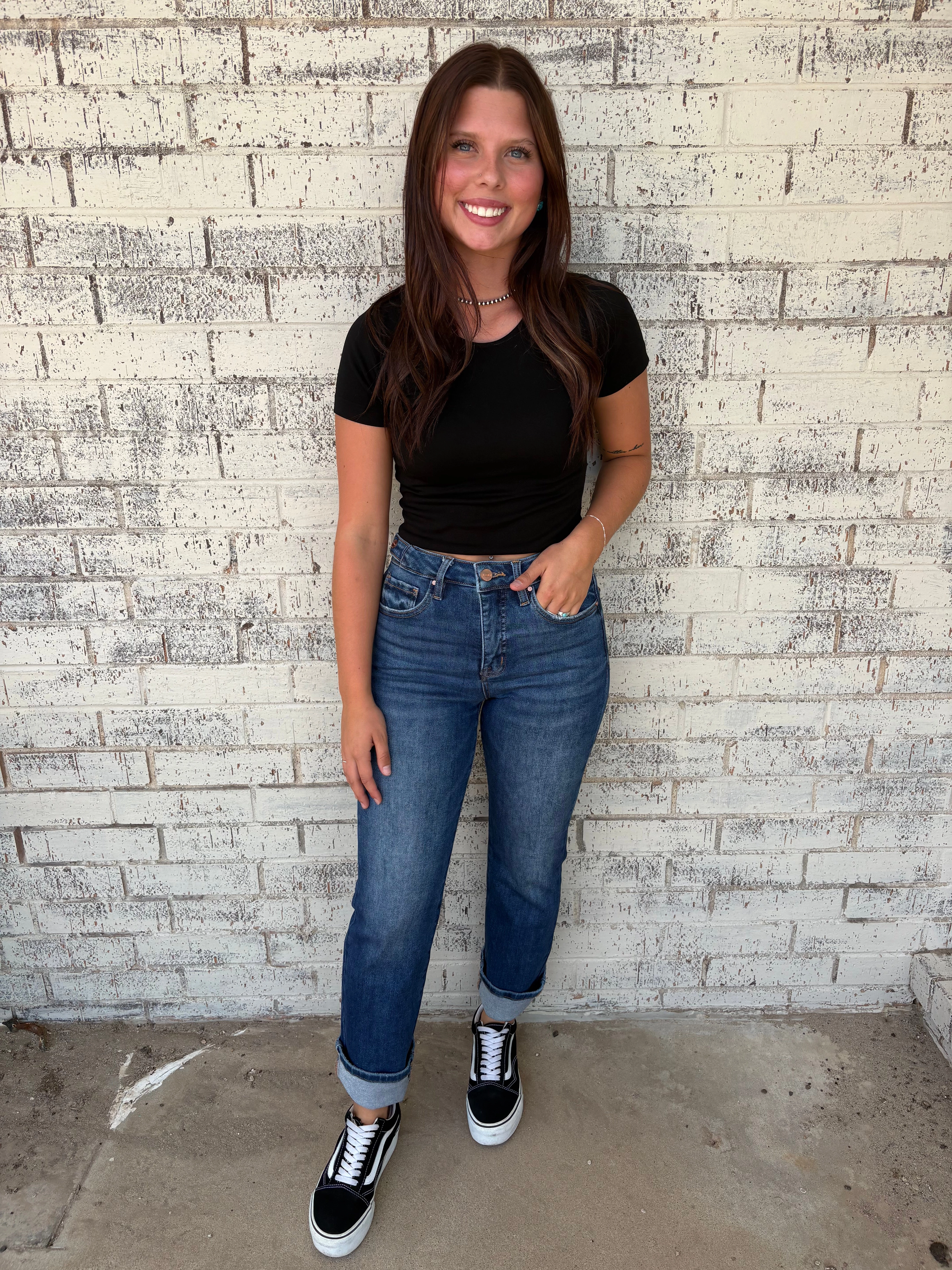 Back pockets Warm Layer Risen High Rise Ankle Straight Jeans