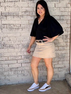 WindproofLayer Low Bulk Design Acid Washed & Frayed Denim Skirt- 2 Colors*