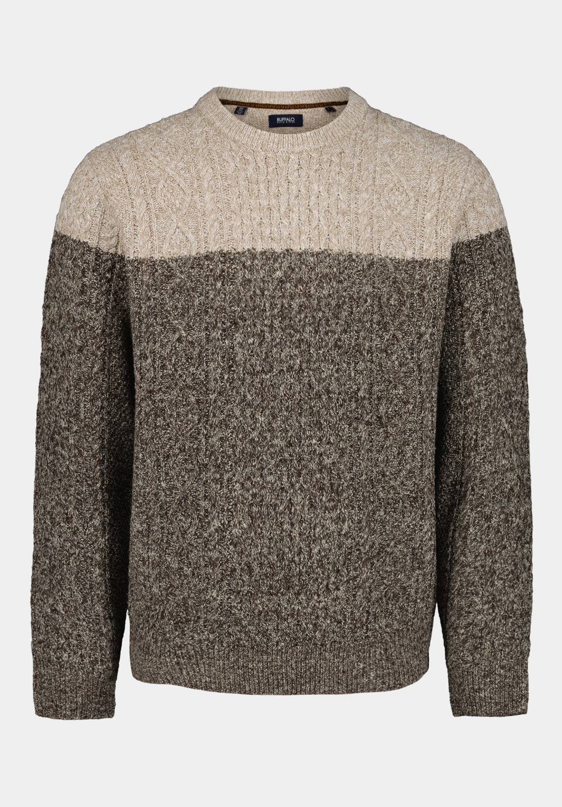Knit Comfort Wear Knitted Fashion Wintor Men's Relaxed Colorblock Cable Knit Sweater, Dune - BM24748