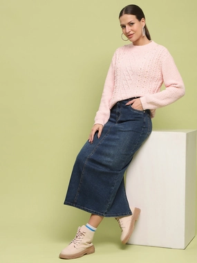 Luxe Wear Soft Material Madame Cable Knit Full Sleeve Peach Sweater