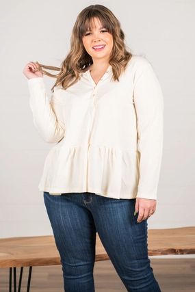 Plus Size Long Sleeve Peplum Babydoll | Top Graduation Attire