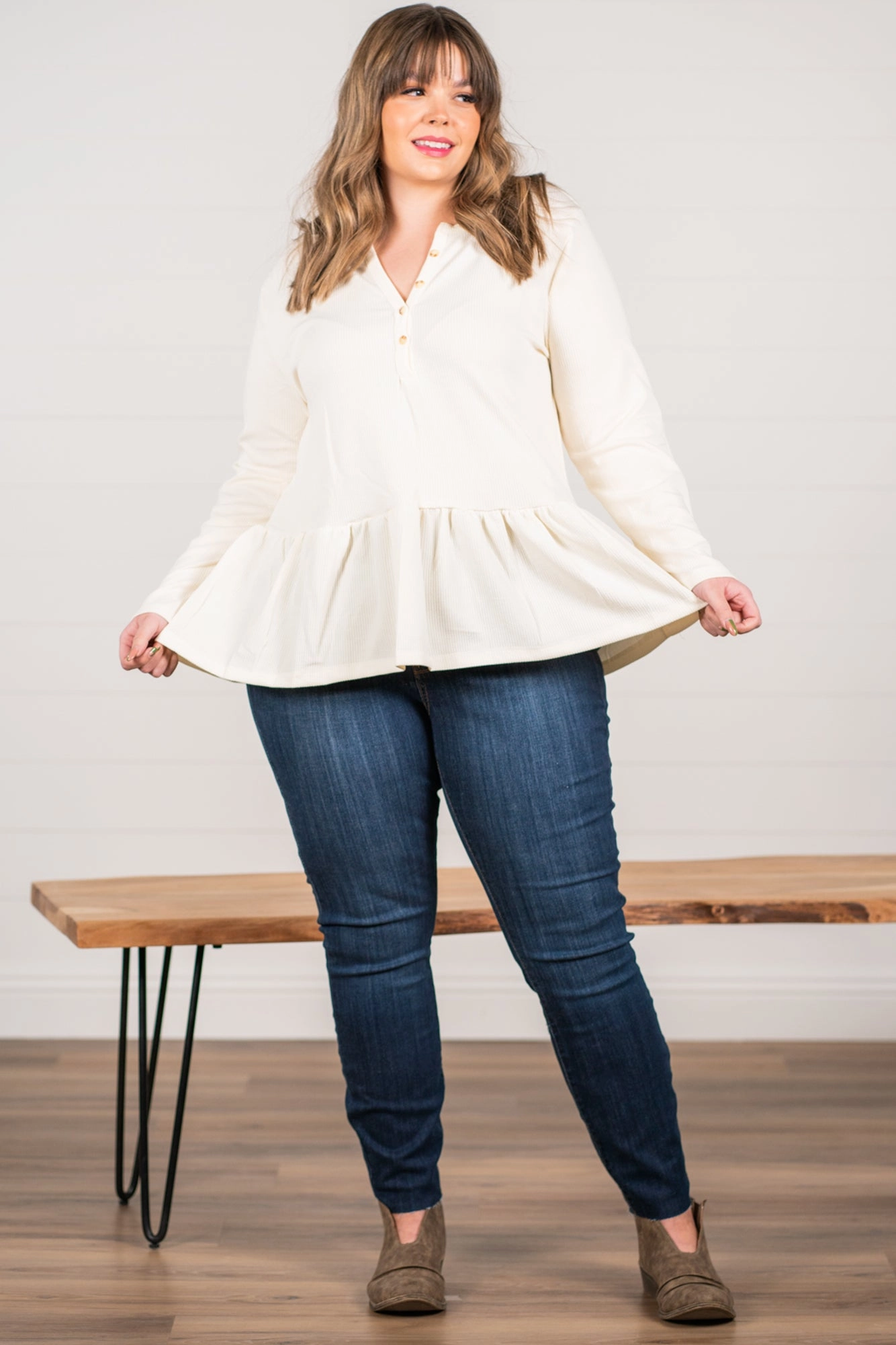 Plus Size Long Sleeve Peplum Babydoll | Top Comfy Wear Trendsetting