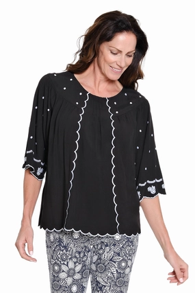 Compression Fit Technology RollUpSleeves Scallop Edge Popover ?C Black