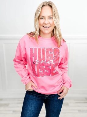 Elasticated Trim Tailored Silhouette Hugs and Kisses Rose Gold Foil Sweatshirt Top