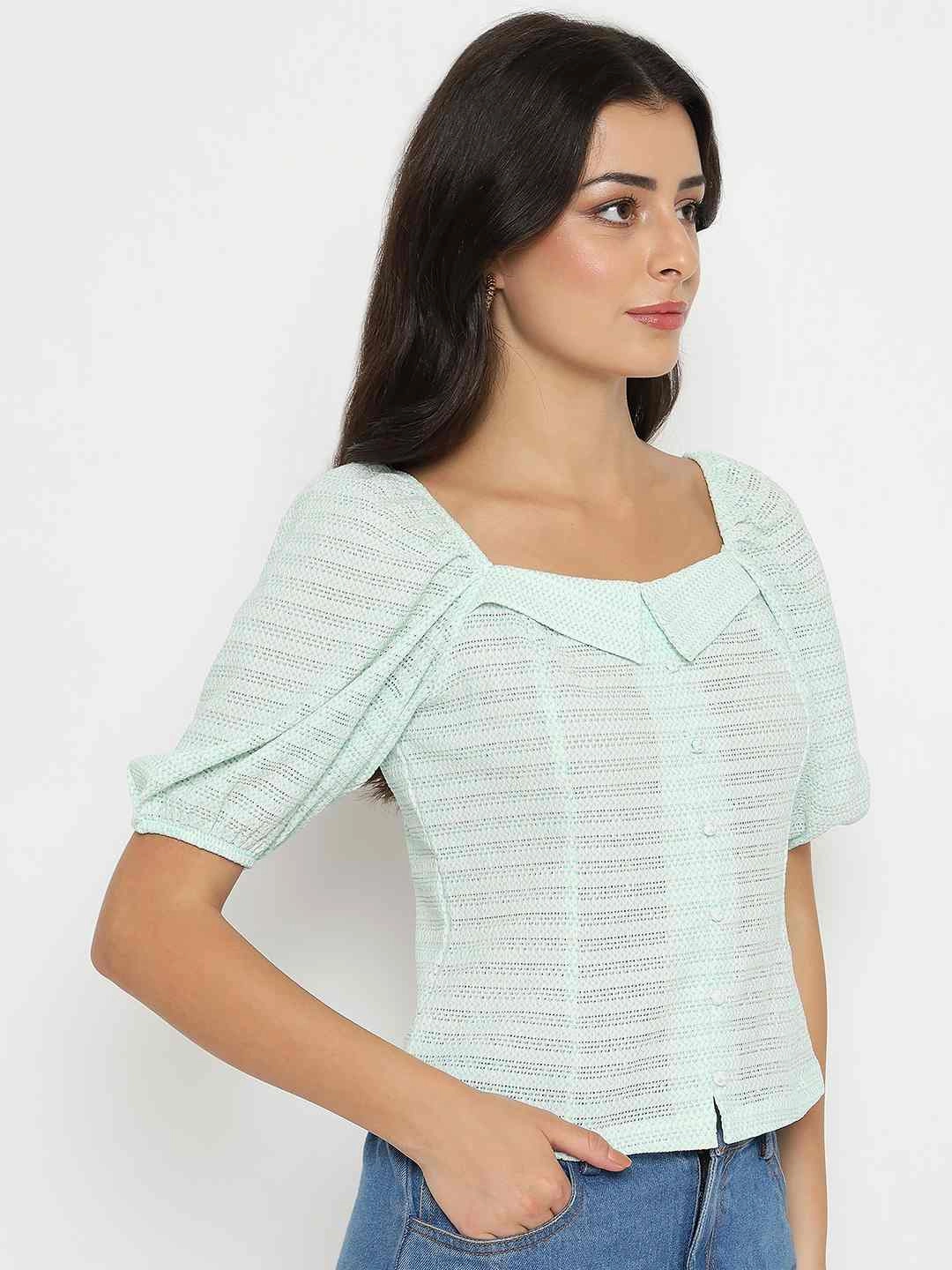 Madame Tie Detail Off Shoulder Turquoise Top DoubleLayeredShoulders AthleticInspired