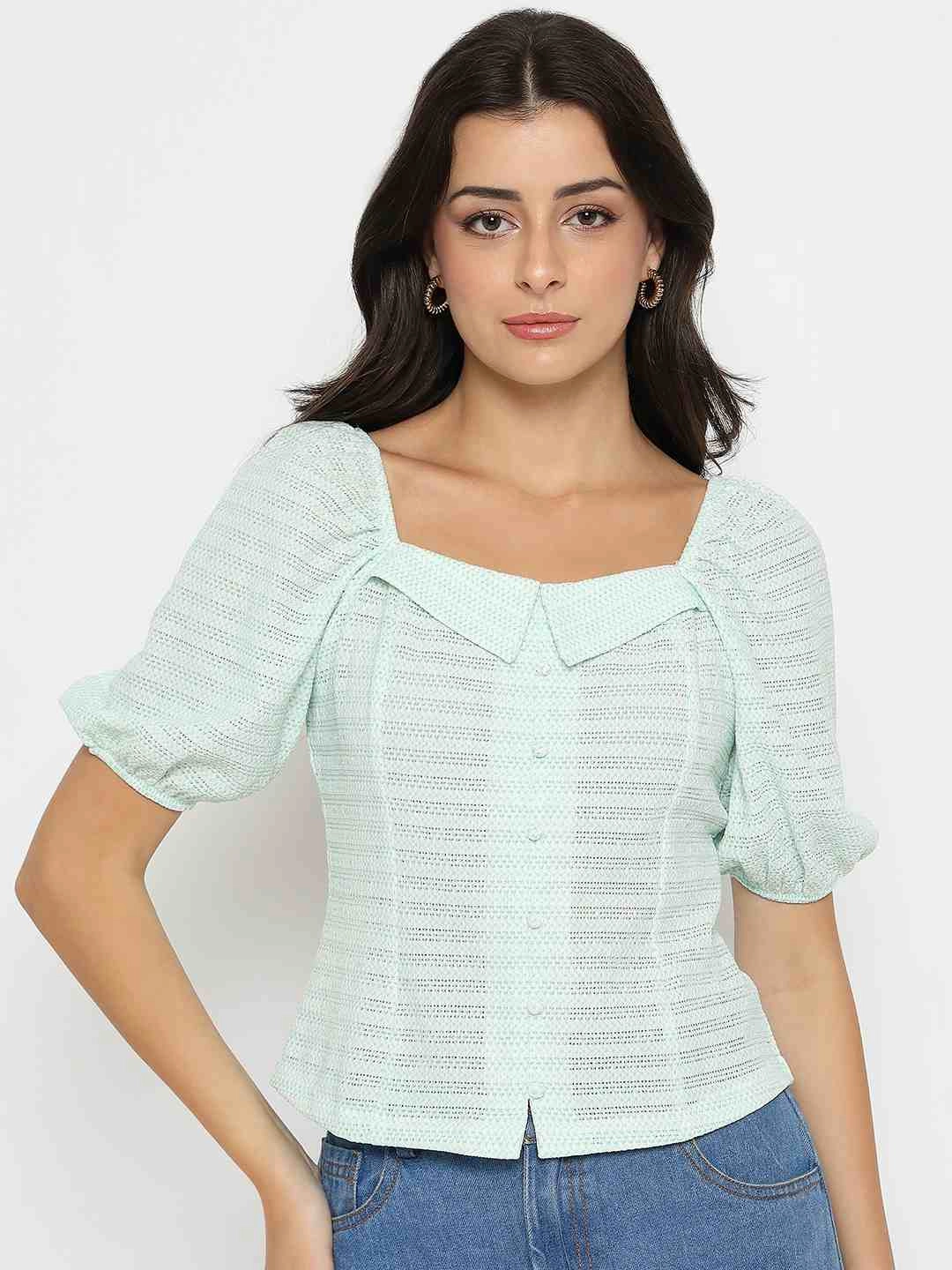 Madame Tie Detail Off Shoulder Turquoise Top Formal top Long Sleeve Tee